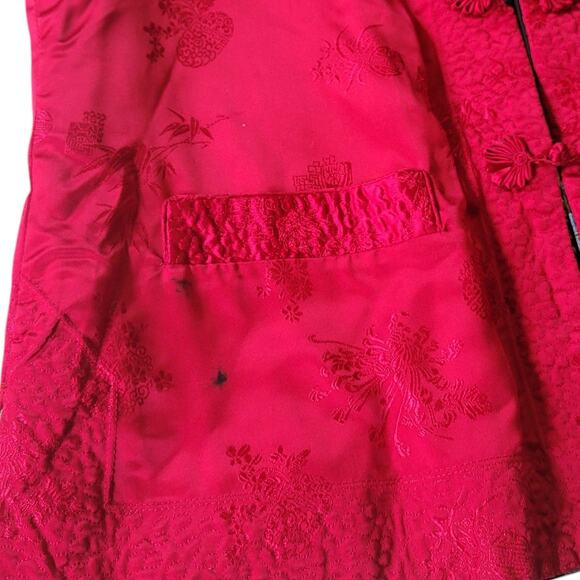 Vtg 1949 Reversible Chinese Silk Jacket Red Black Tang Floral Embroidered M - Picture 7 of 14